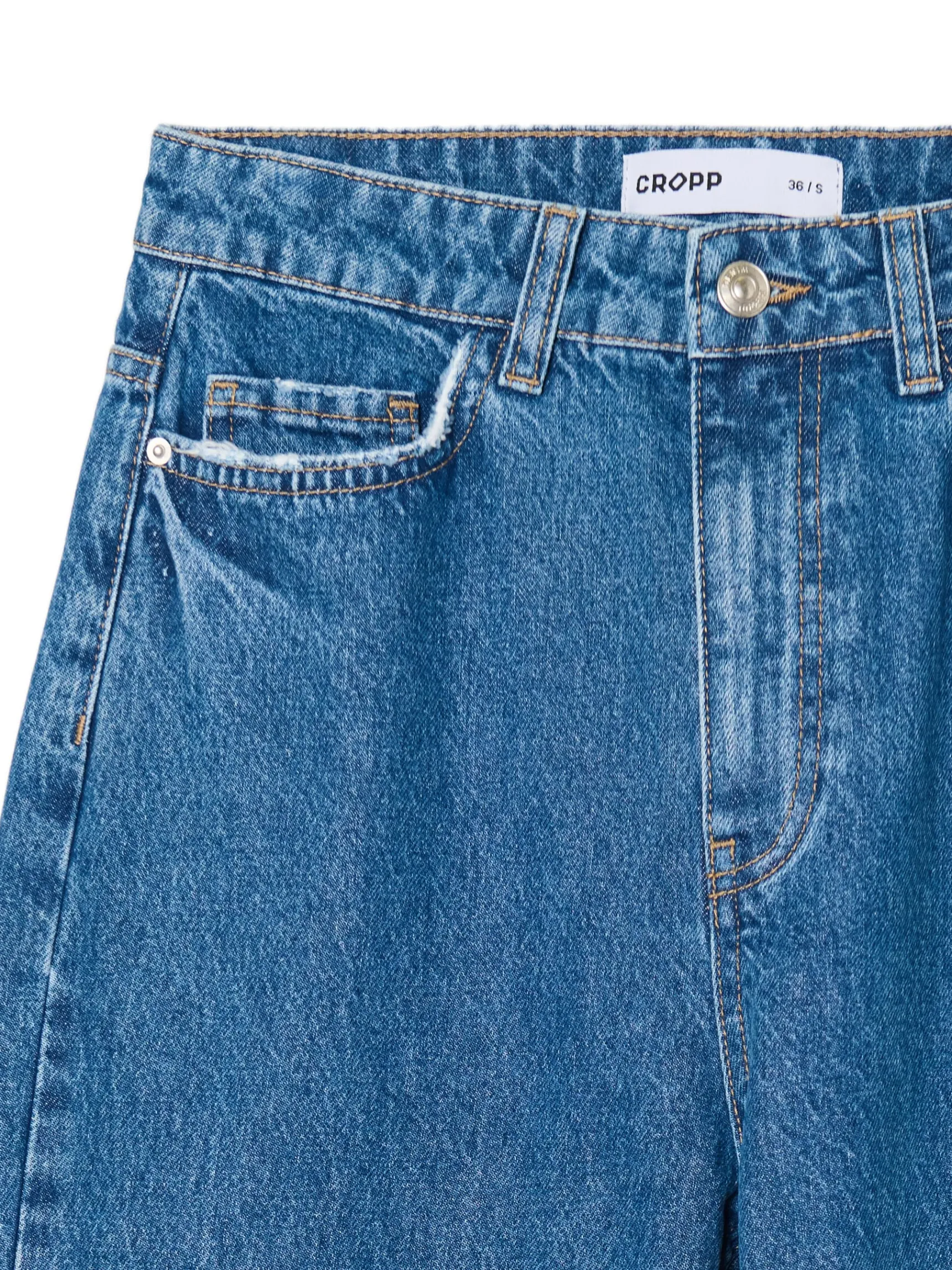 Sale Cropp Jeansy straight z wysokim stanem niebieski