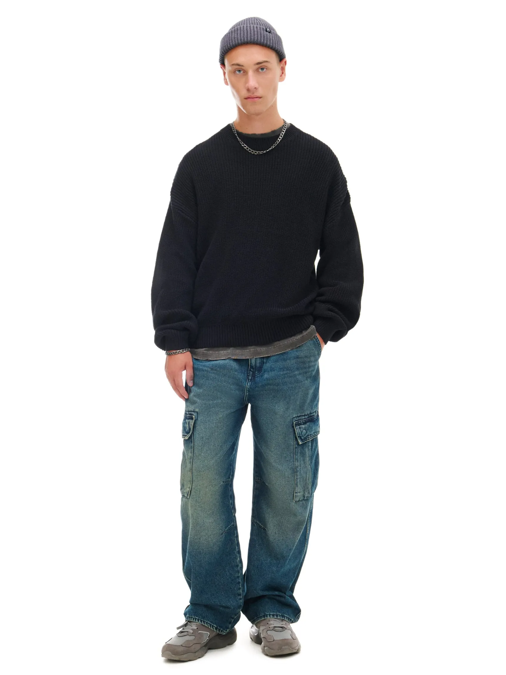 Online Cropp Jeansy super baggy granatowy