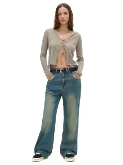 Clearance Cropp Jeansy wide leg PETITE niebieski