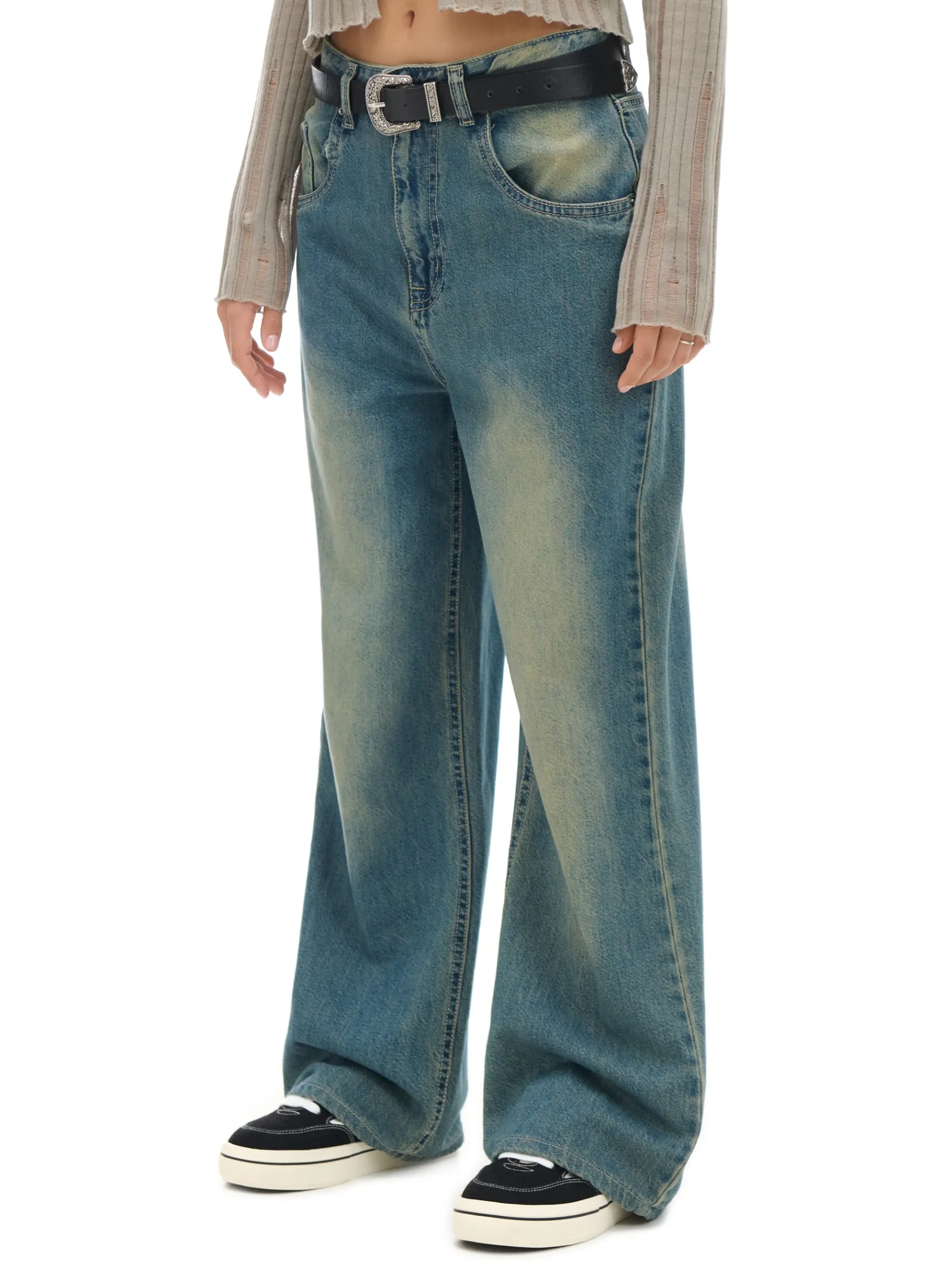Clearance Cropp Jeansy wide leg PETITE niebieski