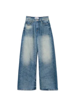 Sale Cropp Jeansy wide leg typu barrel niebieski