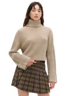 Fashion Cropp Jesienny sweter oversize z golfem beżowy