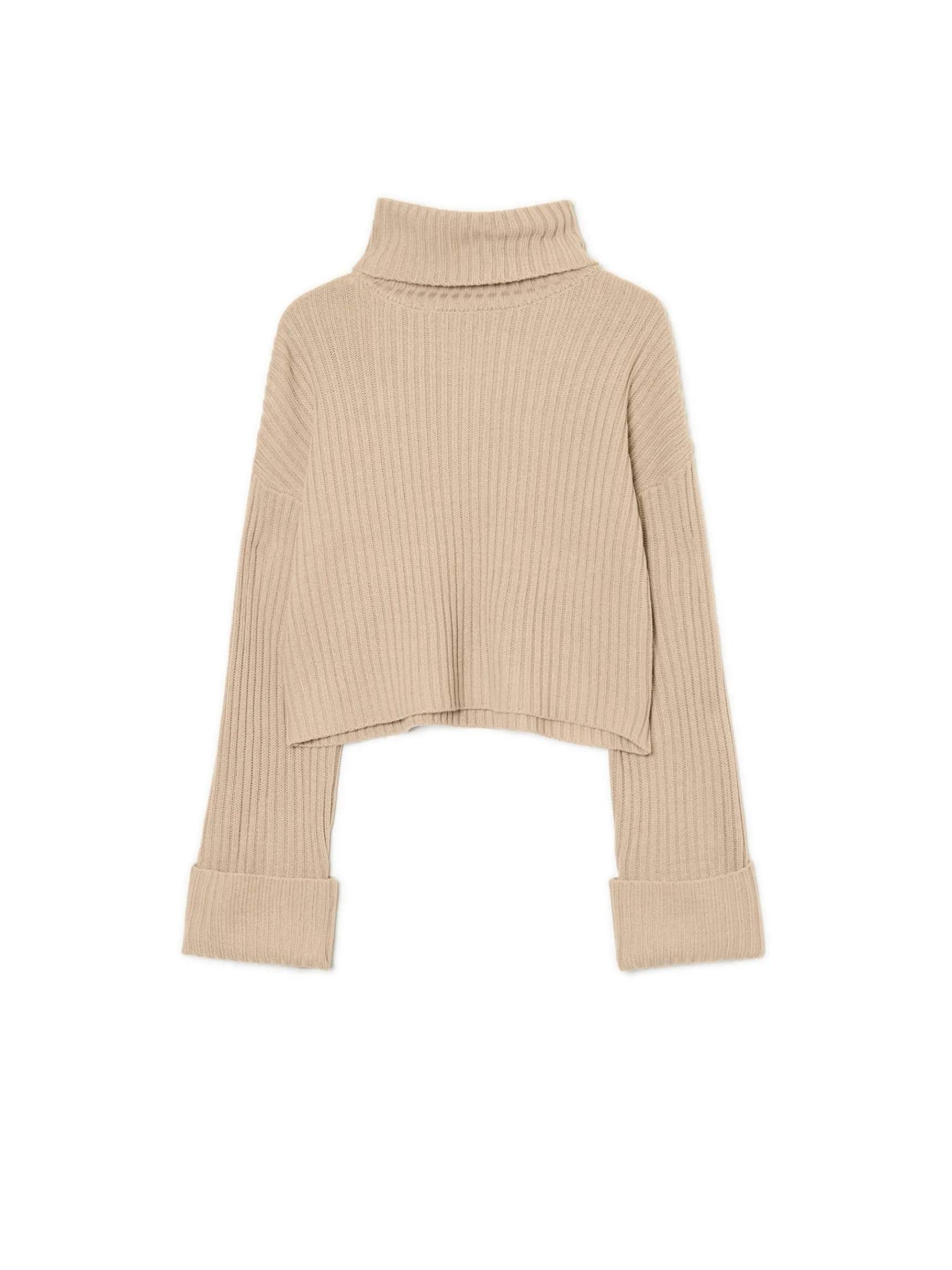 Fashion Cropp Jesienny sweter oversize z golfem beżowy
