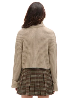 Fashion Cropp Jesienny sweter oversize z golfem beżowy