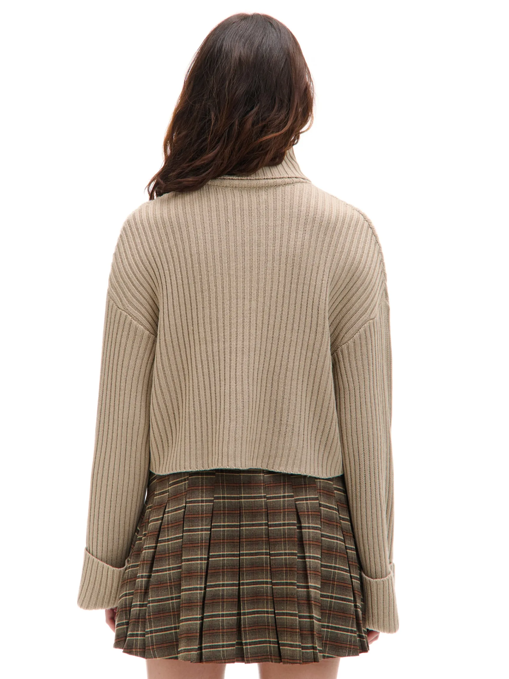 Fashion Cropp Jesienny sweter oversize z golfem beżowy