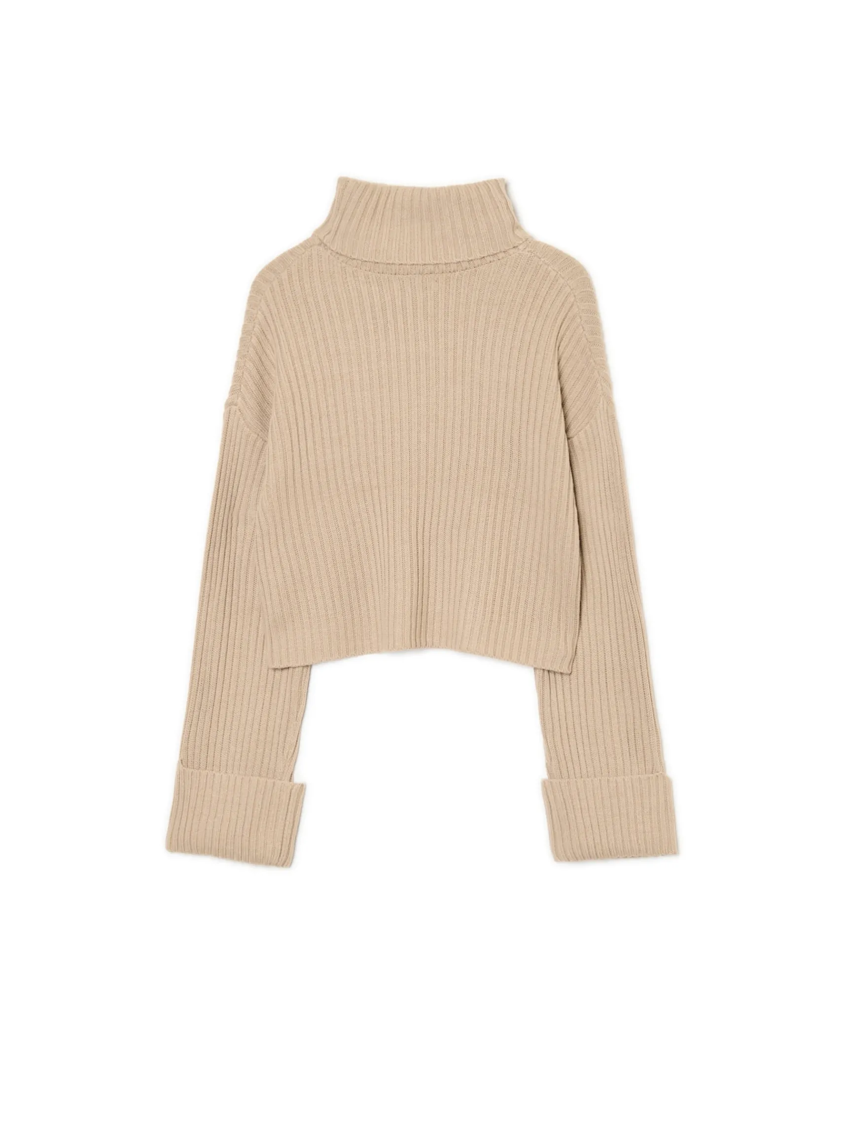 Fashion Cropp Jesienny sweter oversize z golfem beżowy