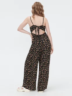 Hot Cropp Kombinezon w kwiaty z wiązaniem czarny