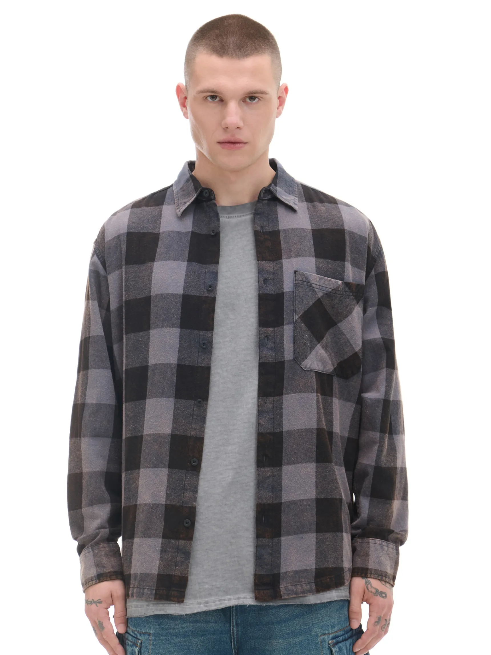 Clearance Cropp Koszula w kratę z kieszonką surowygranatowy