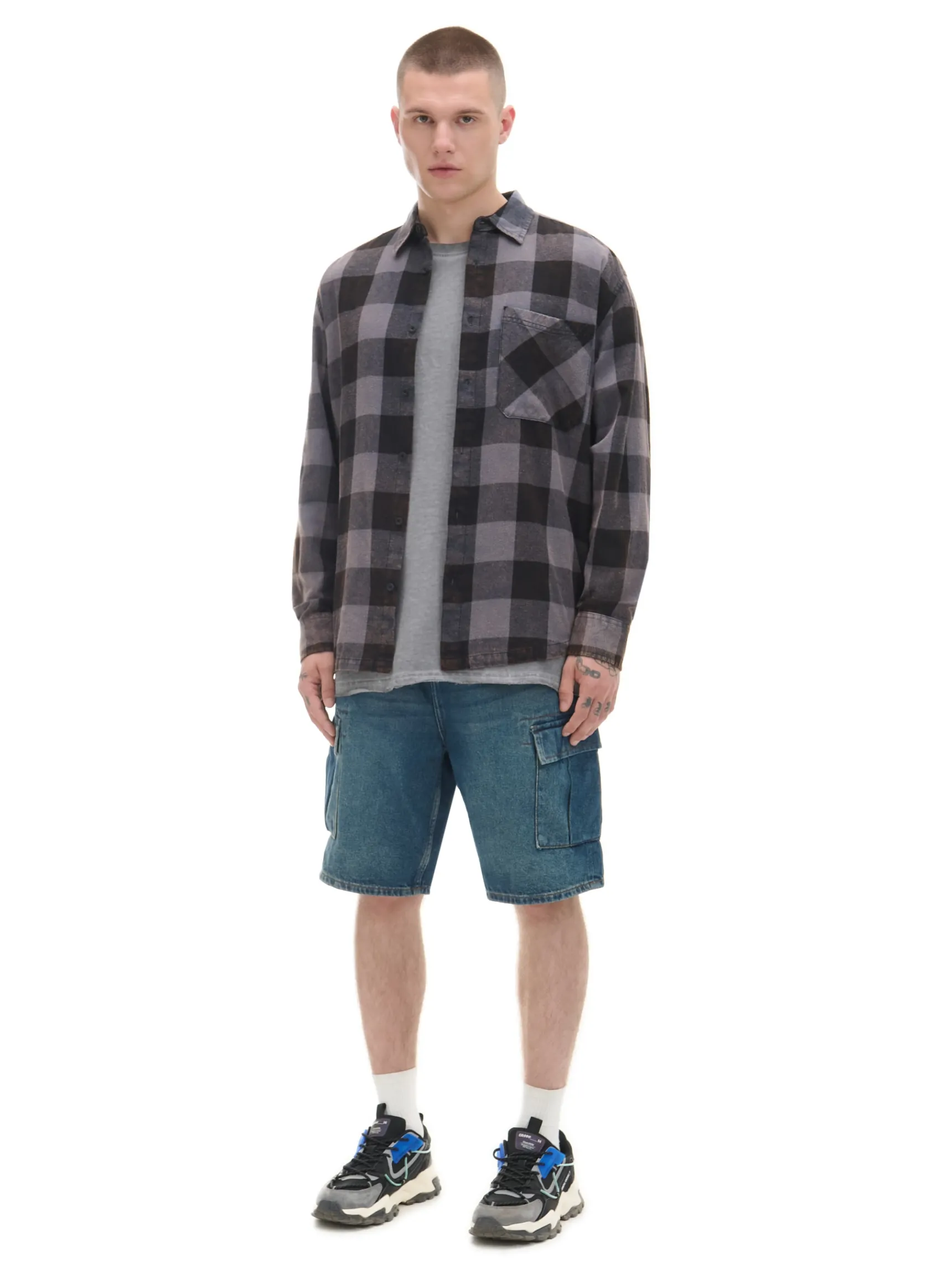 Clearance Cropp Koszula w kratę z kieszonką surowygranatowy