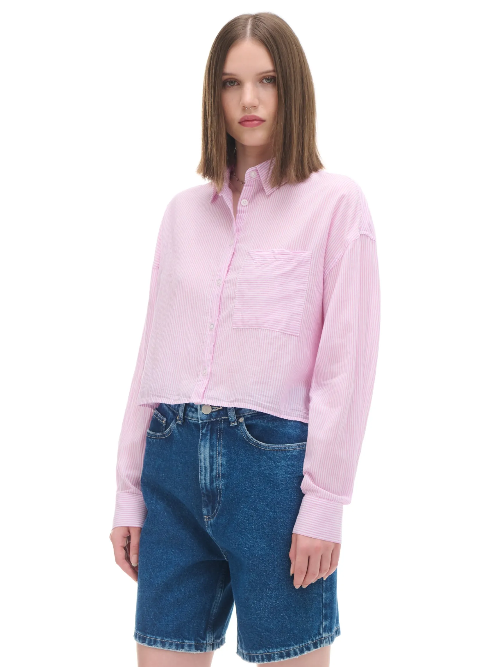 Fashion Cropp Koszula w różowe paski różowy