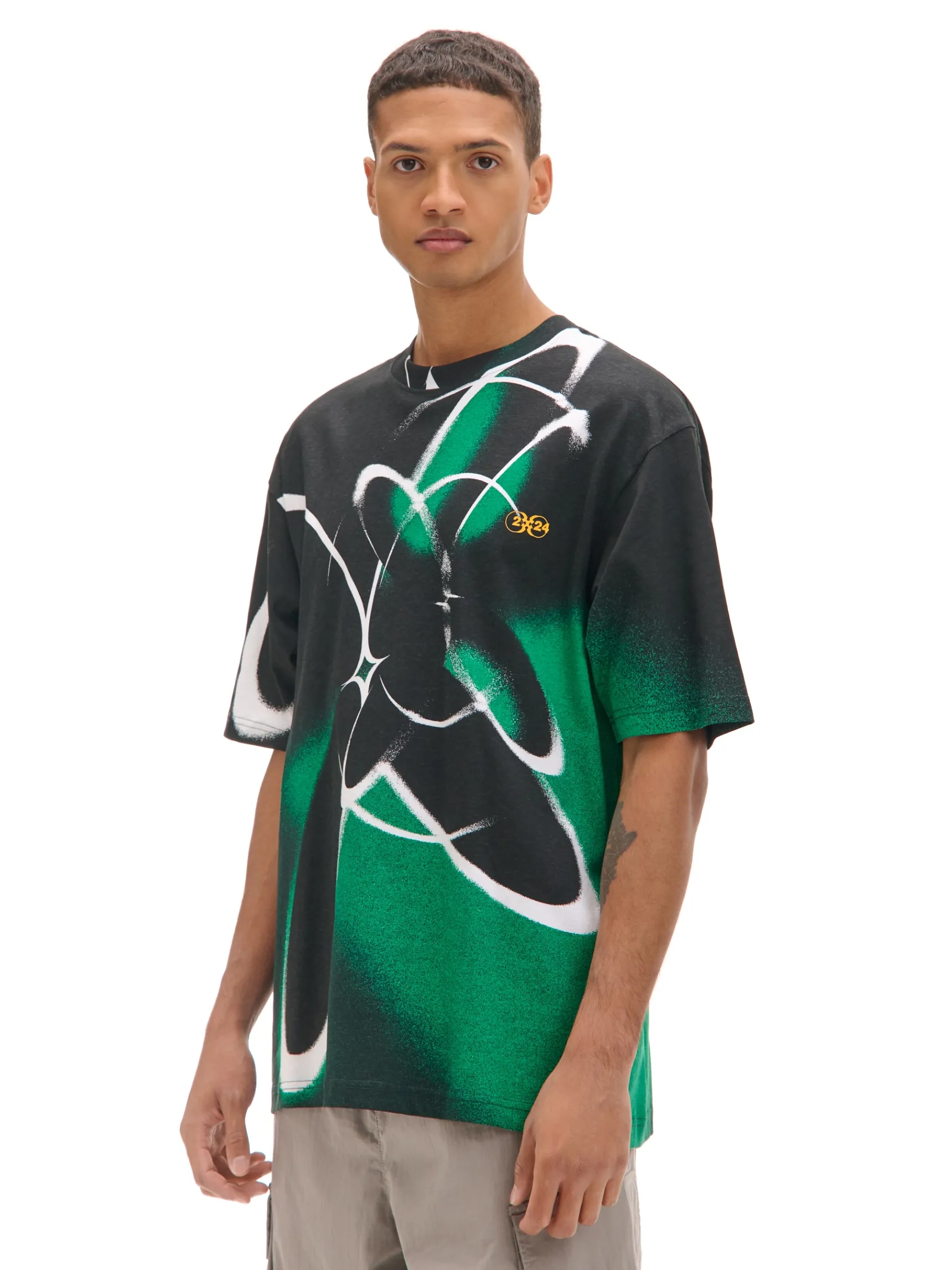 Hot Cropp Koszulka comfort z nadrukiem all over zielony