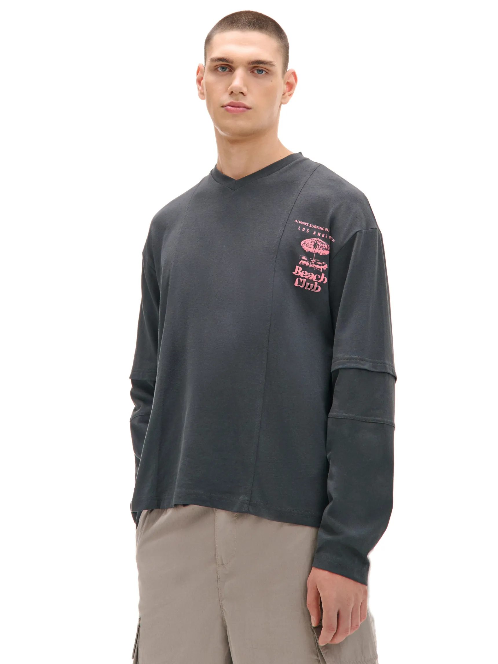 Discount Cropp Koszulka longsleeve z amerykańskim motywem szary