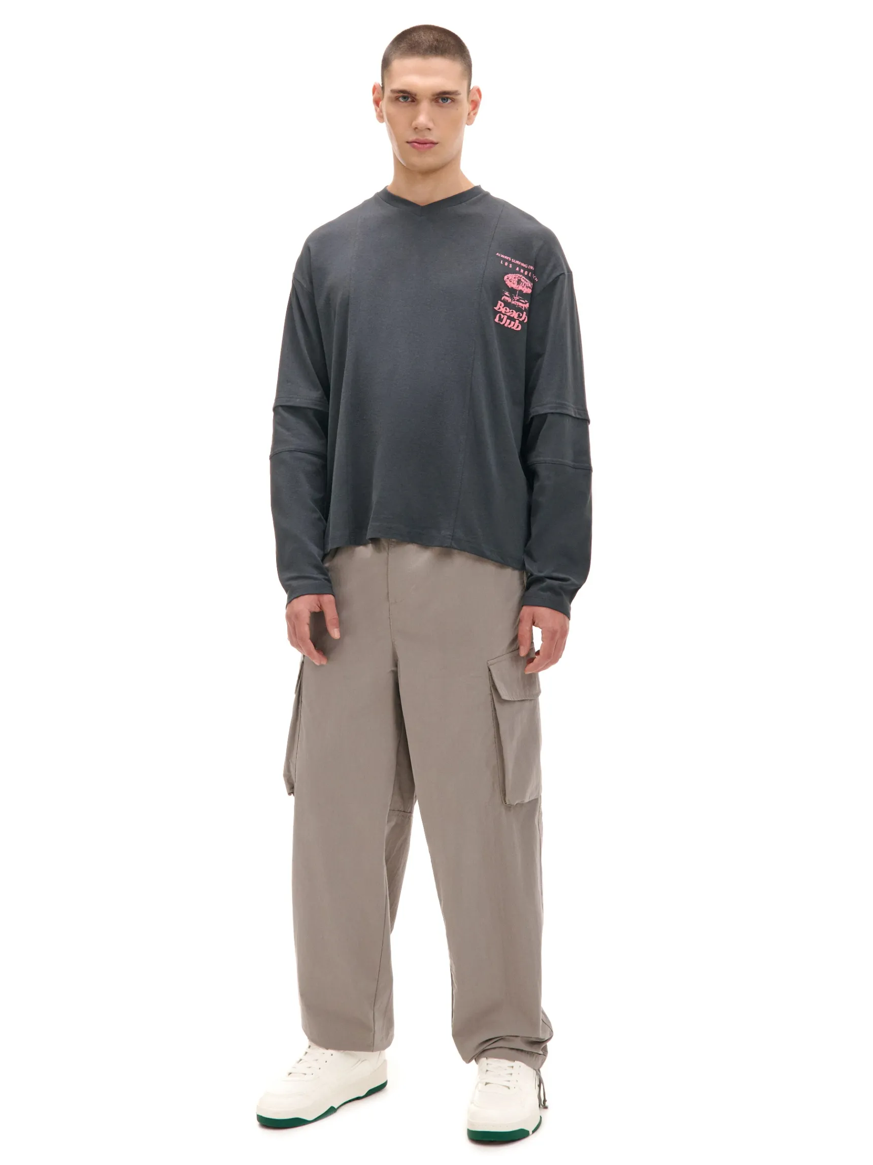Discount Cropp Koszulka longsleeve z amerykańskim motywem szary