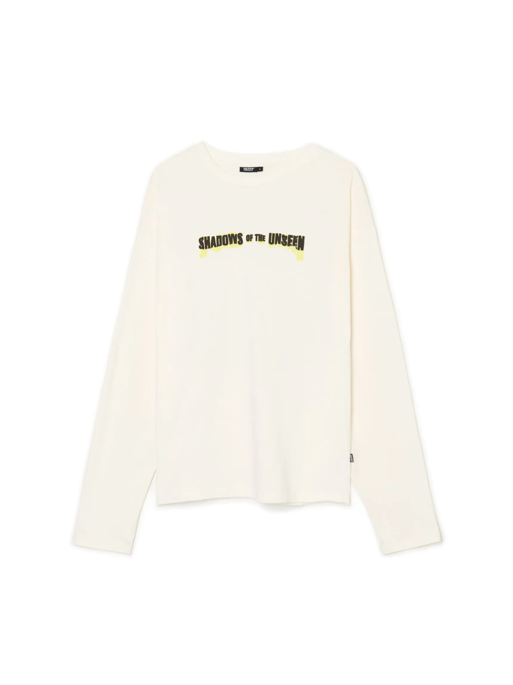 Best Cropp Koszulka longsleeve z autorskimi nadrukami kremowy