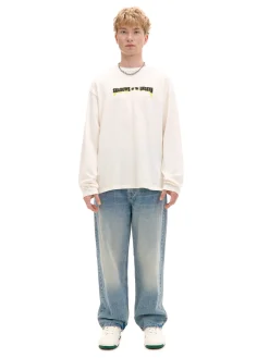 Best Cropp Koszulka longsleeve z autorskimi nadrukami kremowy