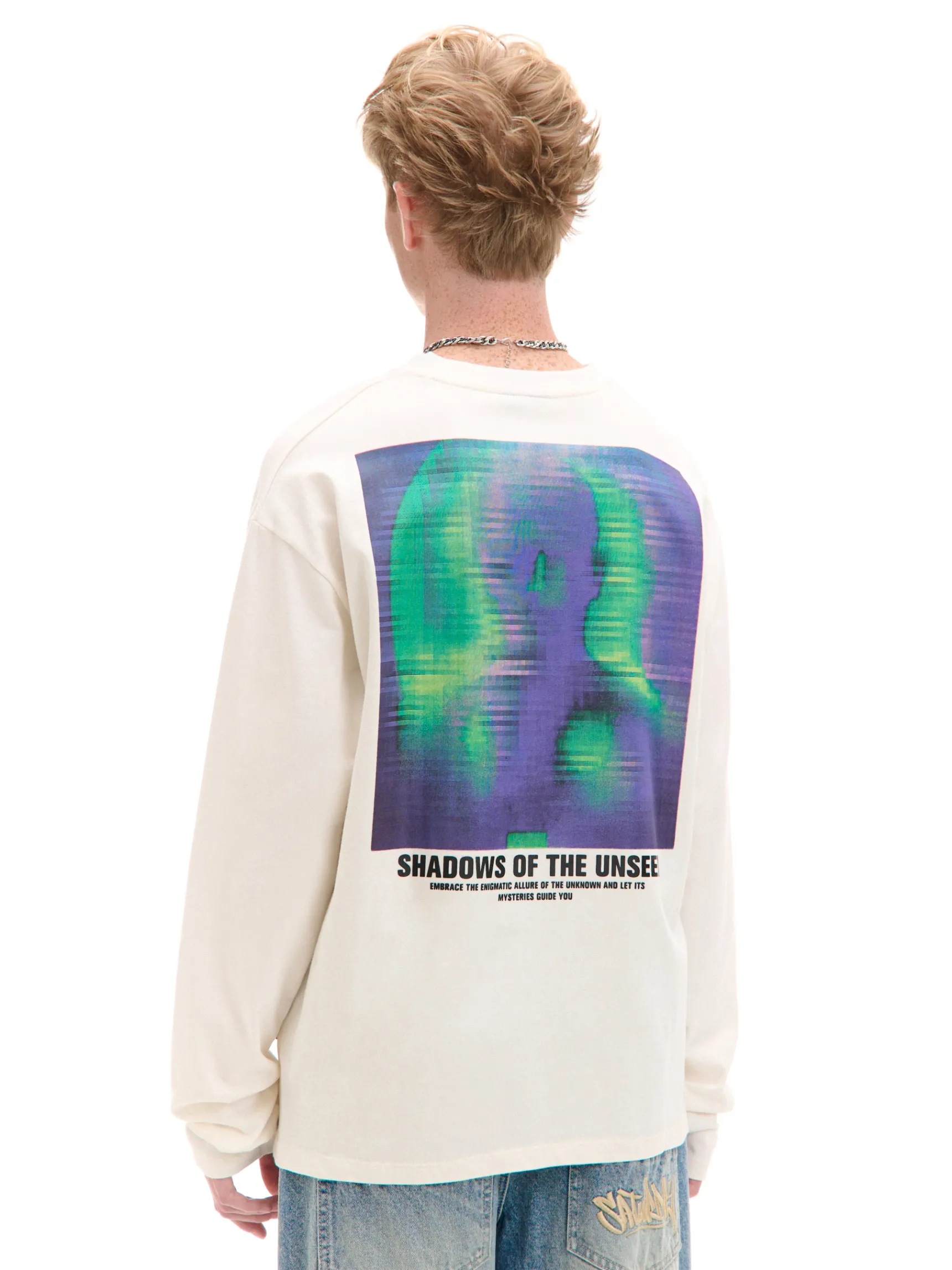 Best Cropp Koszulka longsleeve z autorskimi nadrukami kremowy