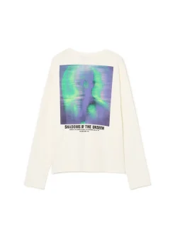 Best Cropp Koszulka longsleeve z autorskimi nadrukami kremowy
