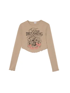 Sale Cropp Koszulka longsleeve z marszczonym wykończeniem brązowy