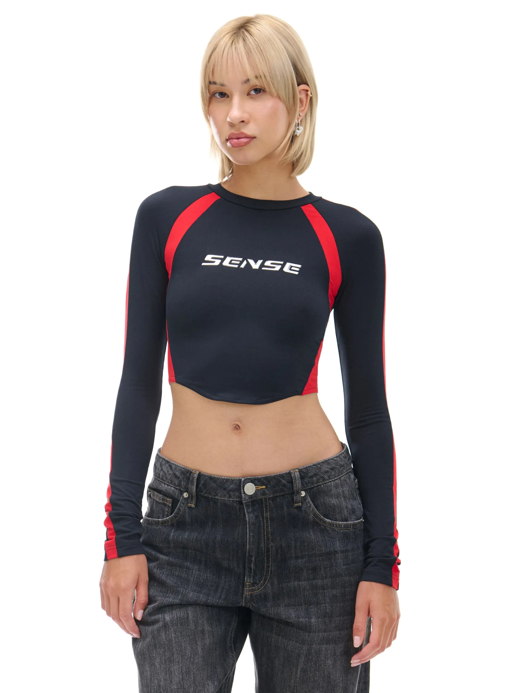 Fashion Cropp Koszulka longsleeve z racingowym nadrukiem czarny