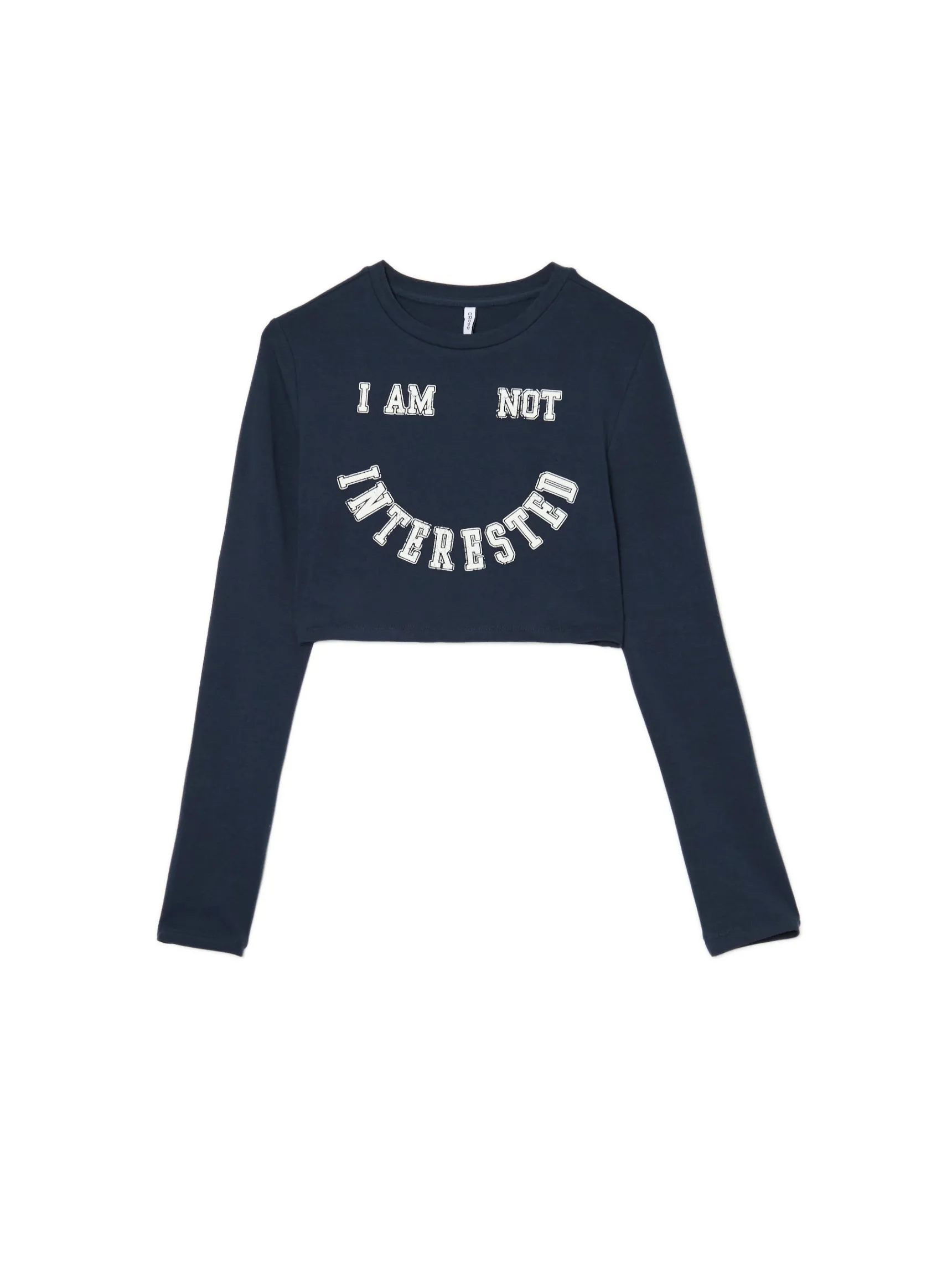 Best Cropp Koszulka longsleeve z uśmiechniętym nadrukiem granatowy