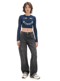 Best Cropp Koszulka longsleeve z uśmiechniętym nadrukiem granatowy