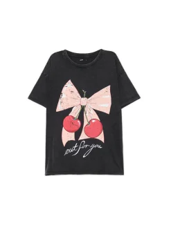 Fashion Cropp Koszulka oversize z motywem wiśni szary