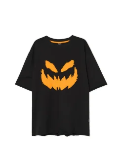 Outlet Cropp Koszulka z haftem Halloween czarny