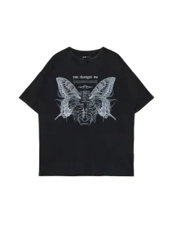 New Cropp Koszulka z motylem UNISEX szary