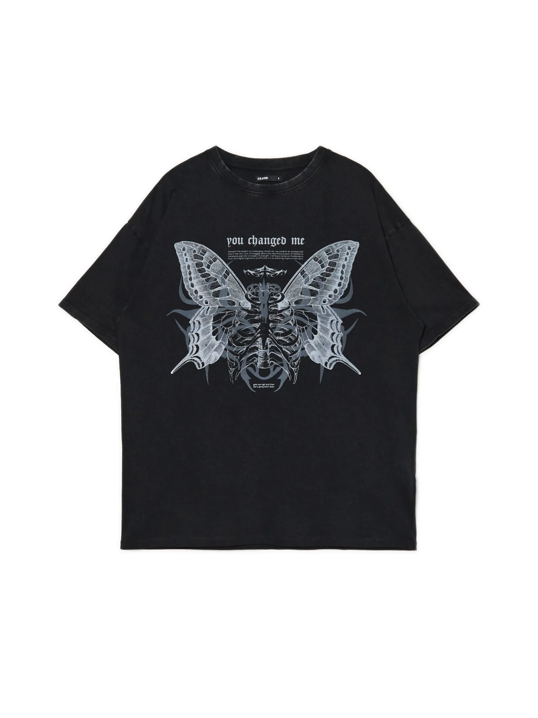 New Cropp Koszulka z motylem UNISEX szary