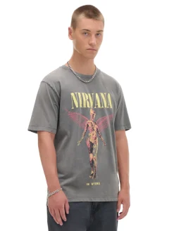 Sale Cropp Koszulka z nadrukiem Nirvana szary