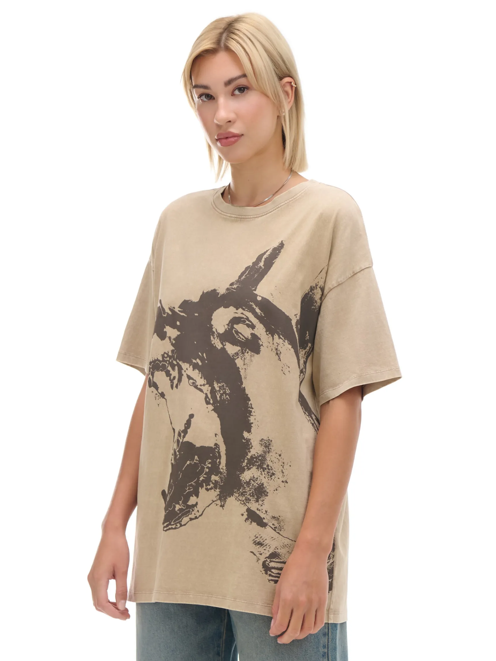 New Cropp Koszulka z nadrukiem psa UNISEX brązowy