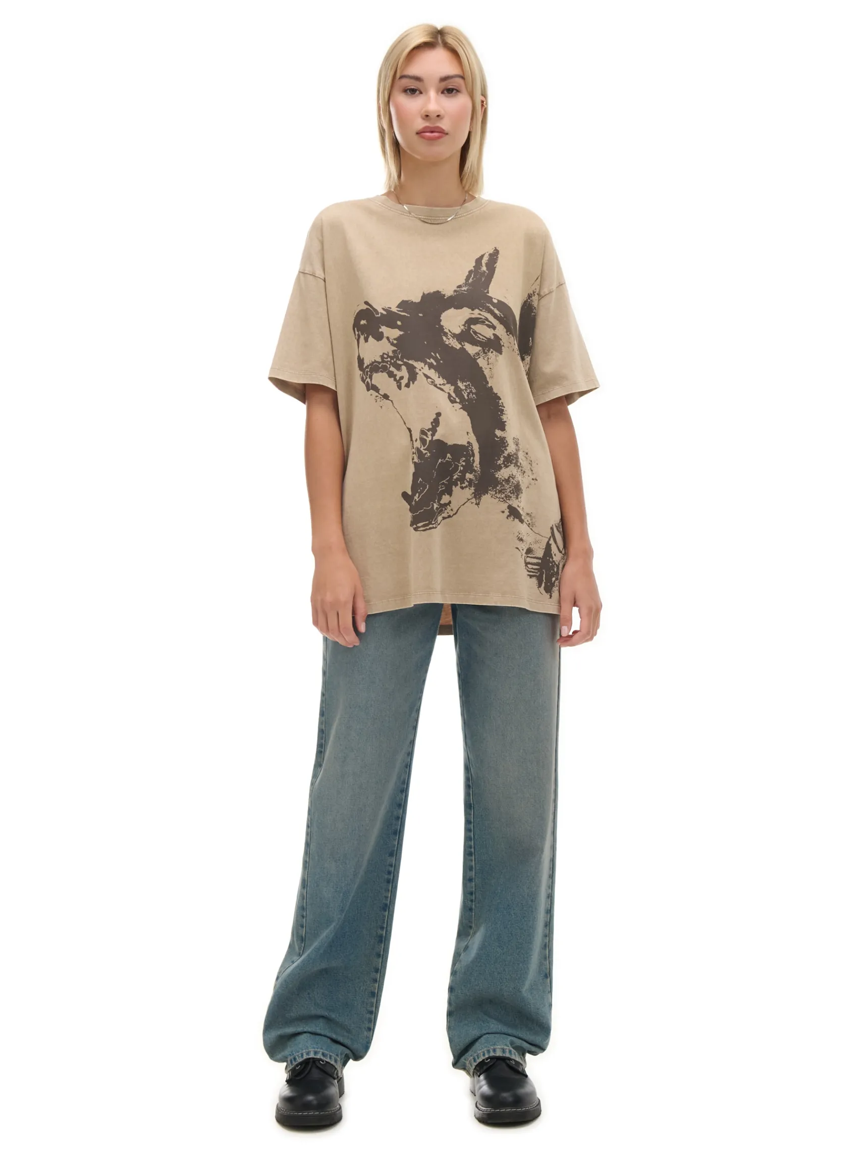 New Cropp Koszulka z nadrukiem psa UNISEX brązowy