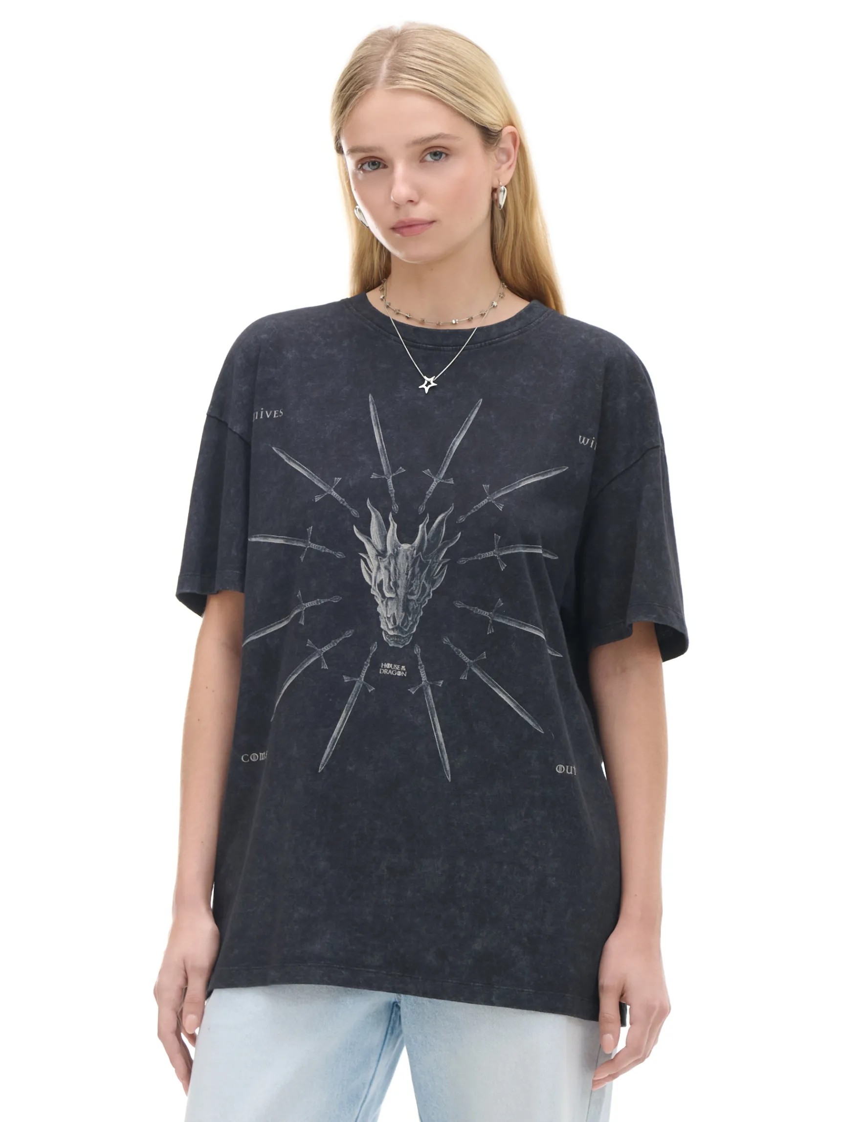 Hot Cropp Koszulka z nadrukiem Ród Smoka UNISEX czarny