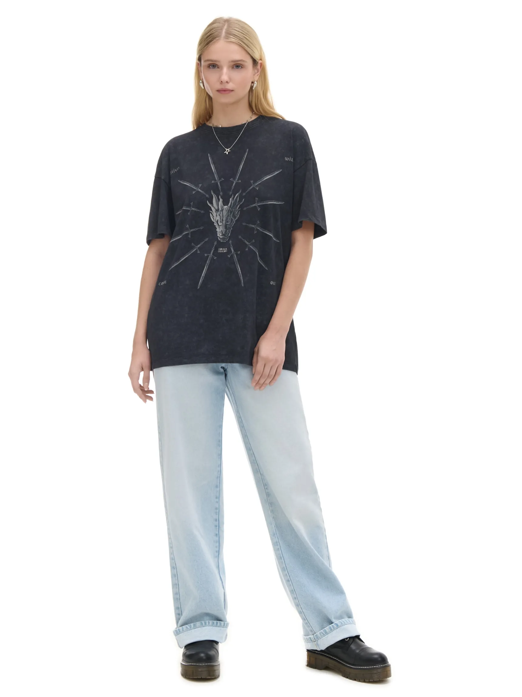 Hot Cropp Koszulka z nadrukiem Ród Smoka UNISEX czarny