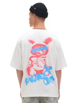 Outlet Cropp Koszulka z napisem graffiti kremowy