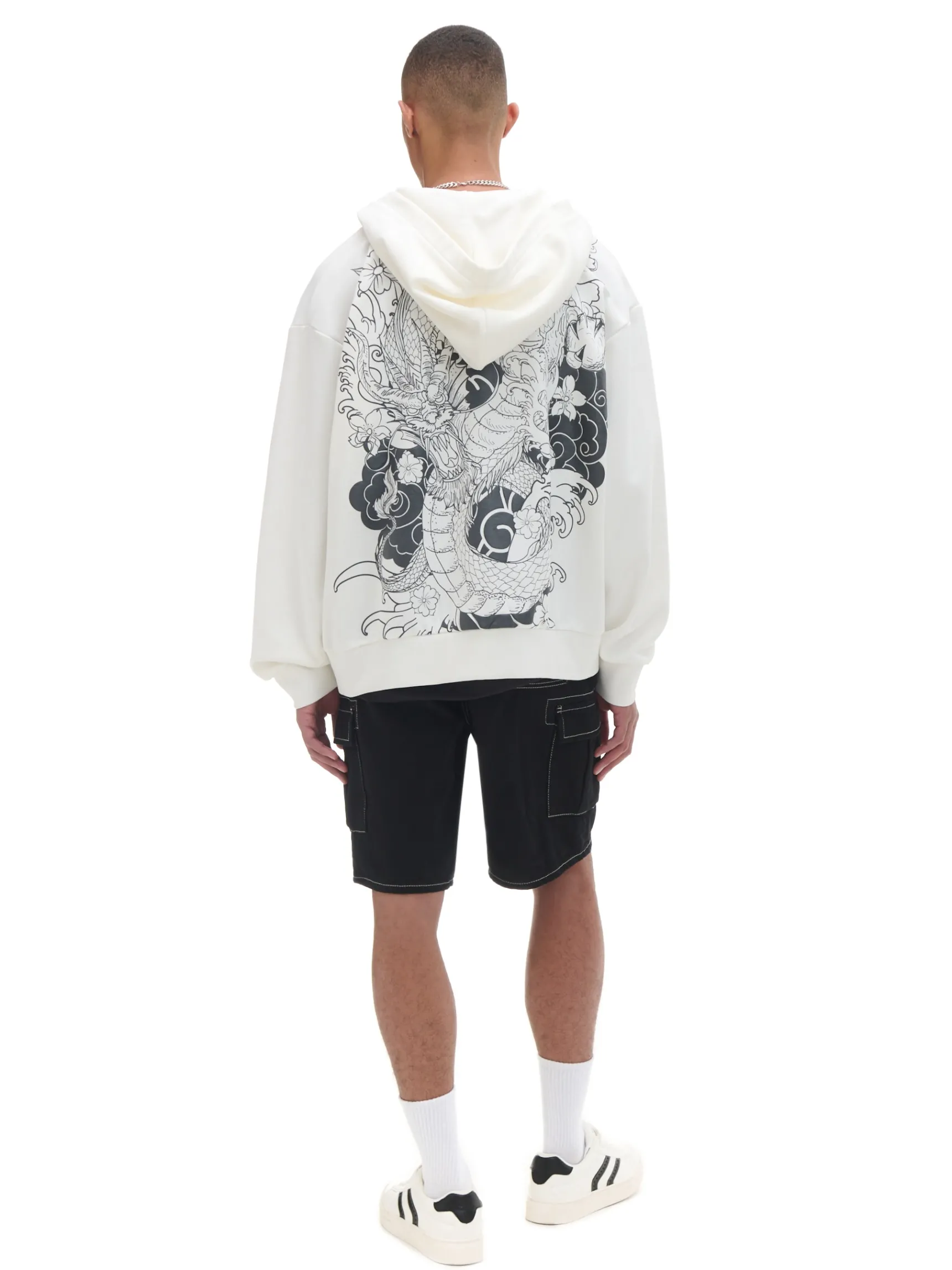 Fashion Cropp Kremowa bluza z motywem smoka kremowy