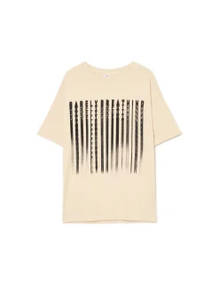 Fashion Cropp Kremowa koszulka oversize z nadrukiem kremowy