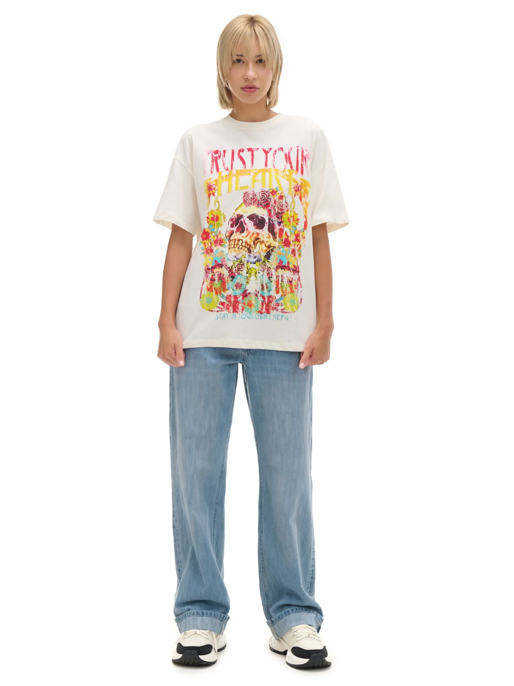 Clearance Cropp Kremowa koszulka z kolorowym nadrukiem UNISEX kremowy