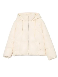 Best Cropp Kremowa kurtka puffer z kapturem kremowy