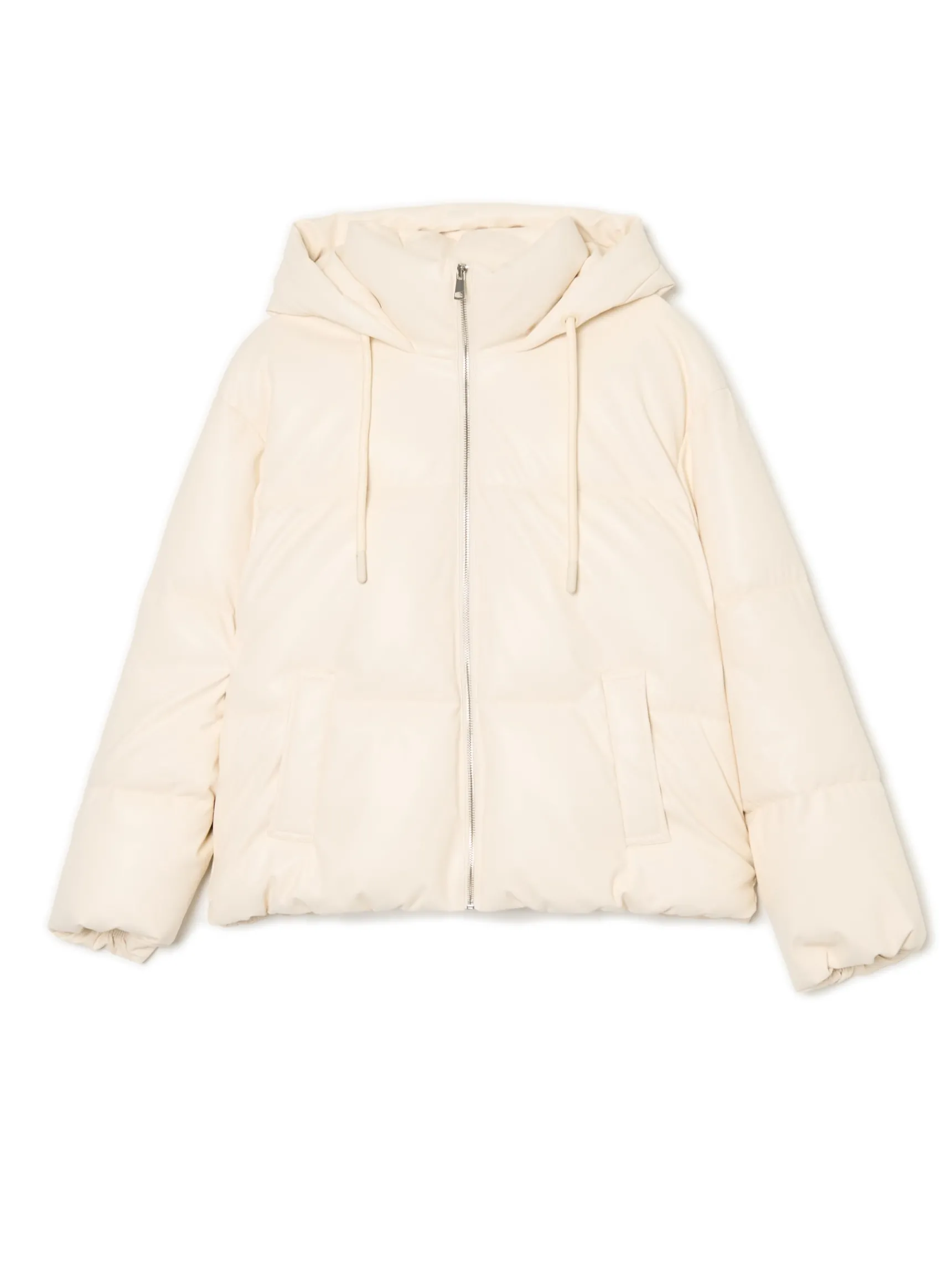 Best Cropp Kremowa kurtka puffer z kapturem kremowy