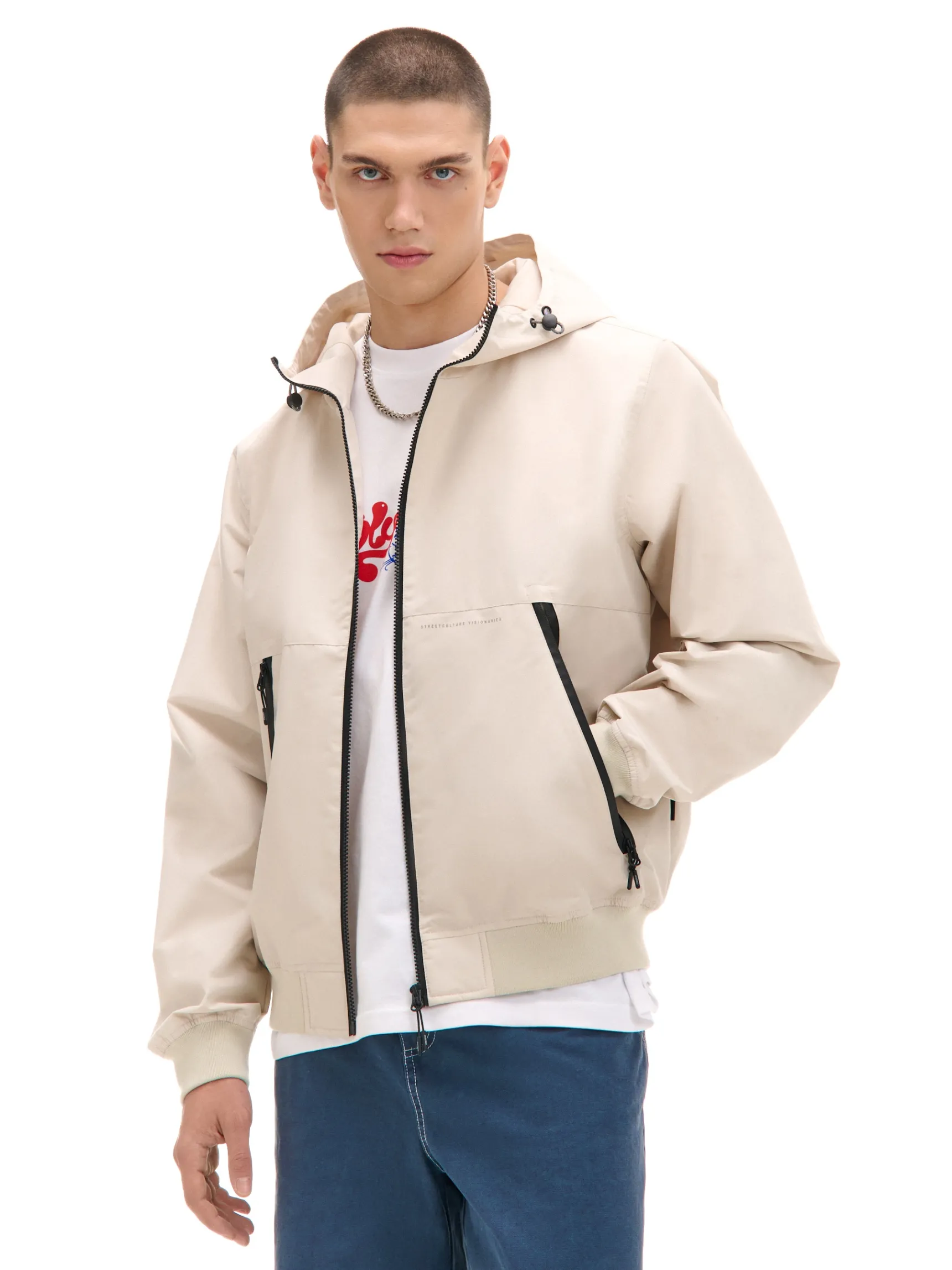 Fashion Cropp Kremowa kurtka z kapturem kremowy