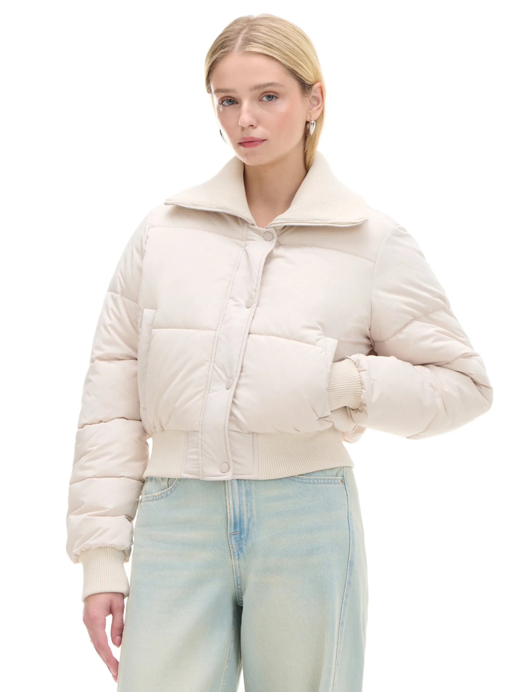 Fashion Cropp Kremowa pikowana kurtka bomber kremowy