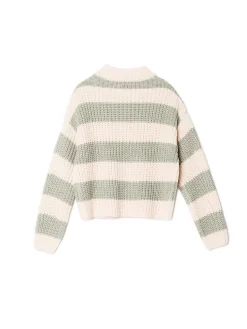 Sale Cropp Kremowo- sweter w paski zielony