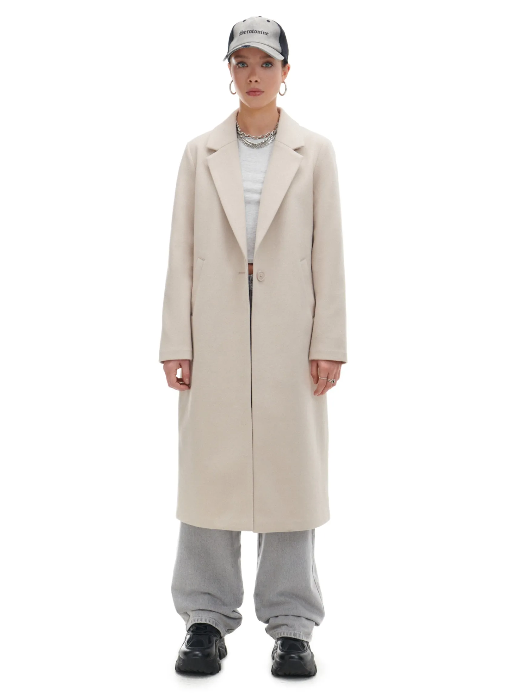 Fashion Cropp długi płaszcz kremowy