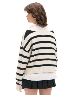 Outlet Cropp sweter w czarne paski kremowy