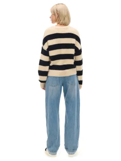 Discount Cropp sweter w czarne paski kremowy