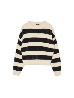 Discount Cropp sweter w czarne paski kremowy