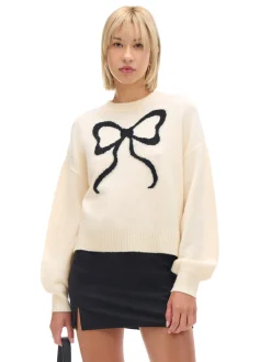New Cropp sweter ze wstążką kremowy