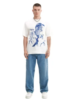 Sale Cropp t-shirt Tupac kremowy