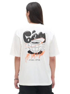 Outlet Cropp T-shirt z kawą kremowy